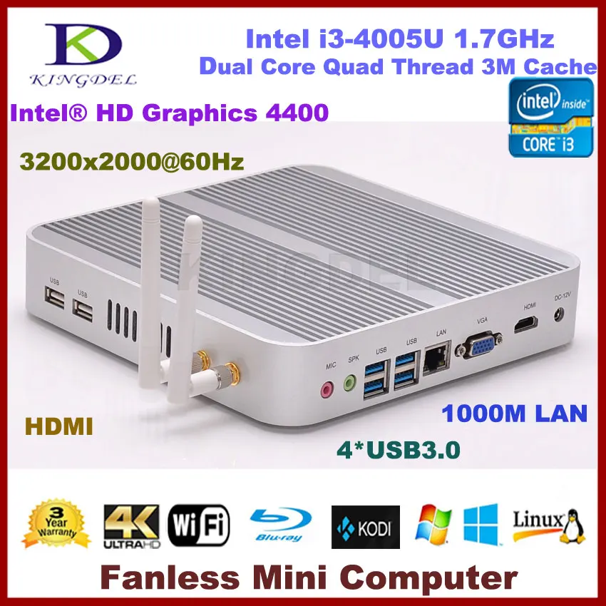 

Free shipping Fanless i3 Industrial PC Intel i3 4005U 4010U Barebone Mini Computer 2*COM optional, USB3.0 1080P 3Y Warranty