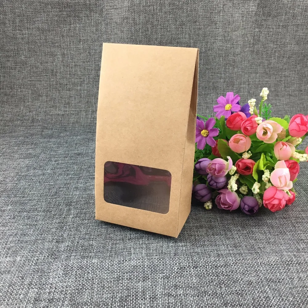 16*8*5cm 50PC/Lot Kraft Paper Candy Bag Rectangle PVC Clear Box Blank Jewelry Package Boxes For Candy/Bake Accept Custom Logo | Украшения и