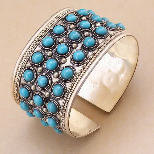 Горячая мода камень Бусины из говлита больше bling бисером инкрустация тибетский серебряный браслет манжета качество регулируемые вечерние подарок& 6YB00034