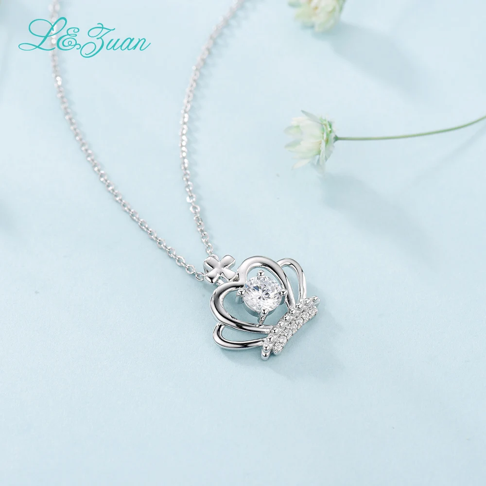 l&ampzuan 925 sterling silver 0.9ct Stone Japan original stone crown pendant necklace with chain princess gift | Украшения и