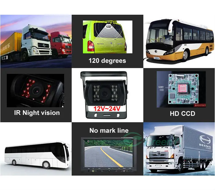 GreenYi DC 12-24V Автобус Грузовик парковочная камера монитор система помощи, HD 7 дюймов автомобильные мониторы с камерой заднего вида 6~ 20 м кабель