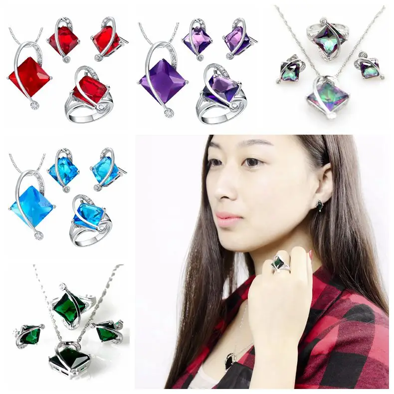 Almei квадратные ювелирные наборы зеленый горный хрусталь изделия Bijoux ювелирный
