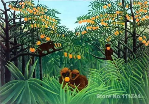 

Modern Canvas Wall Art Monkeys in the Jungle Hand Painted Henri Rousseau Oil Paintings Landscape Living Room Decor High Quality