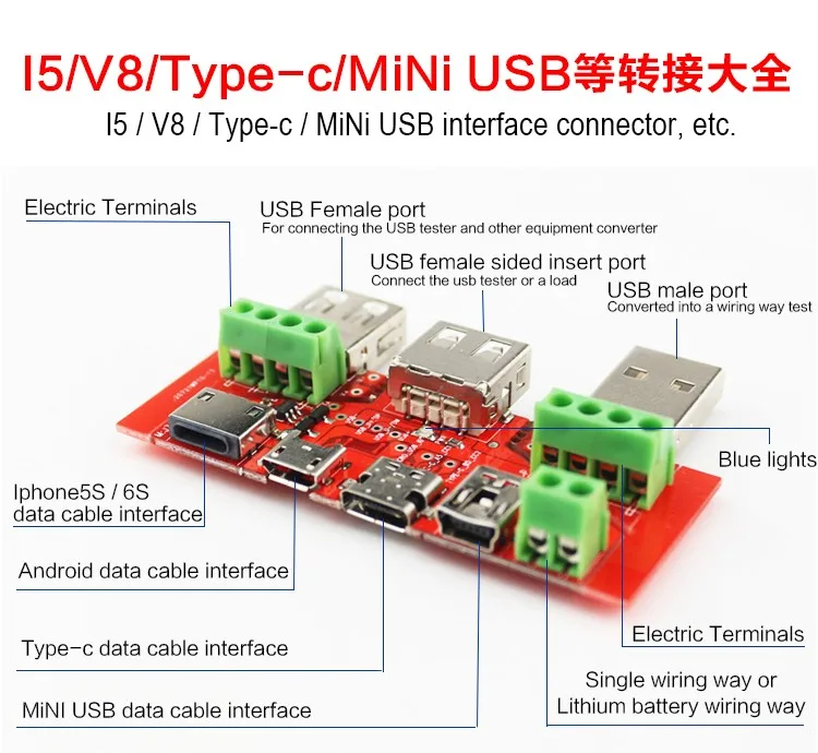 10 шт./лот Lightning type-c Micro USB мини кабель адаптер конвертер доска USB тестер емкость монитор Инструменты Запчасти