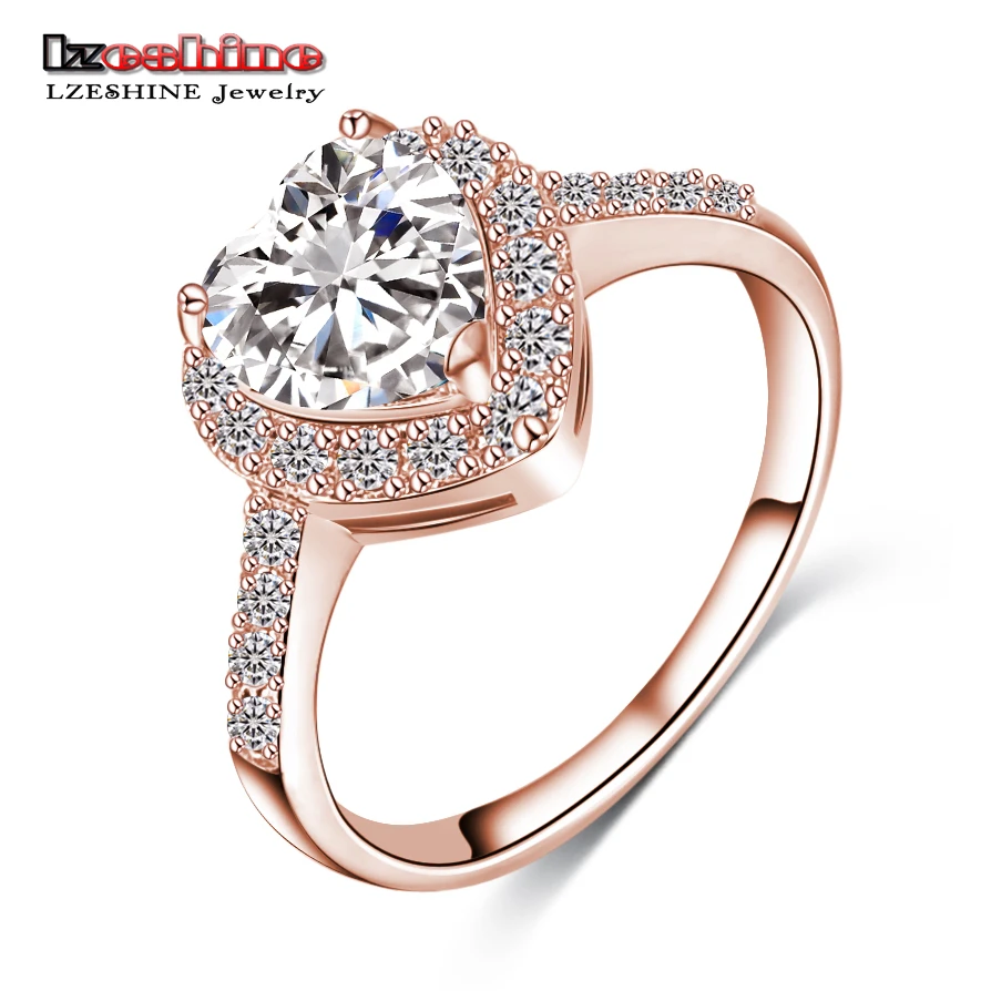 LZESHINE 2016 Рождество любящее сердце кольца розовое золото/серебро Цвет