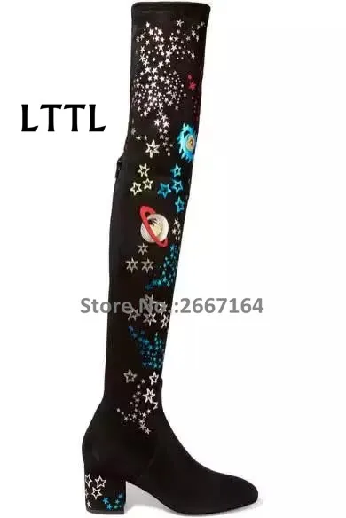 2017 Новая Взлетно-Посадочная Полоса Черный Бедро Высокие Замшевые Сапоги На