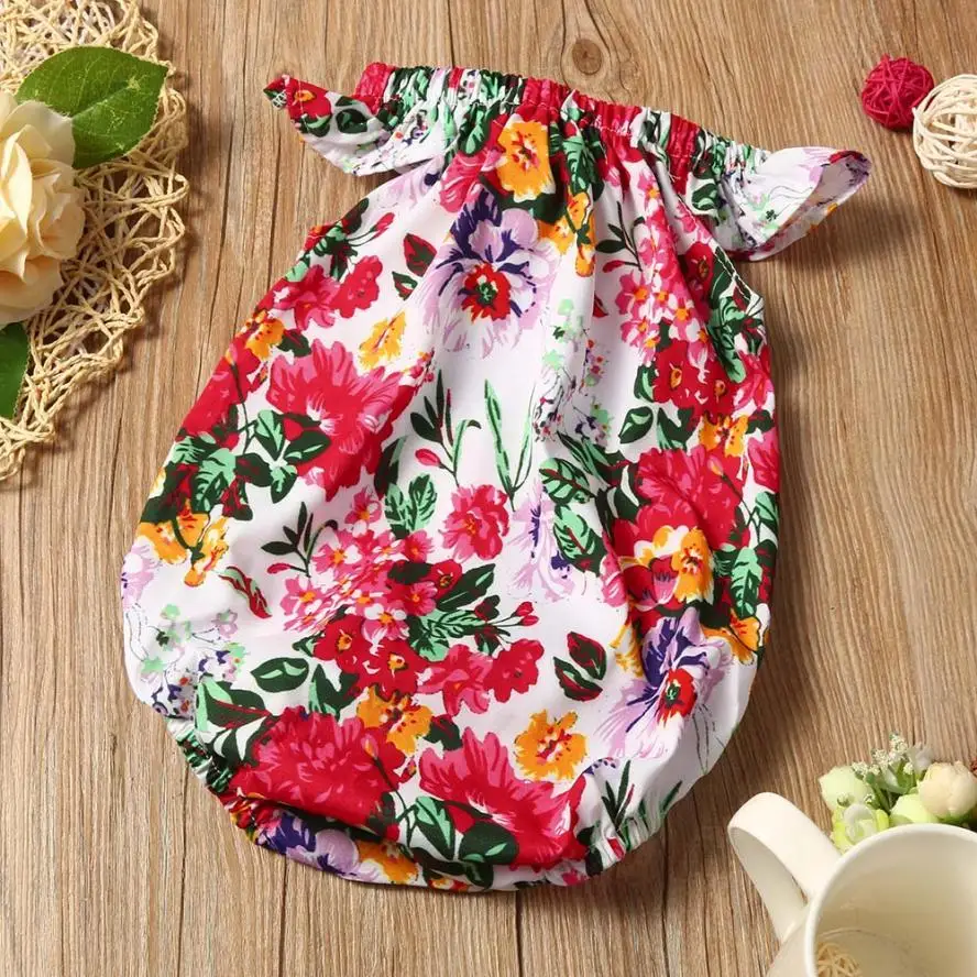 2017 г. Модная летняя детская одежда синего и красного цвета комбинезон с цветочным