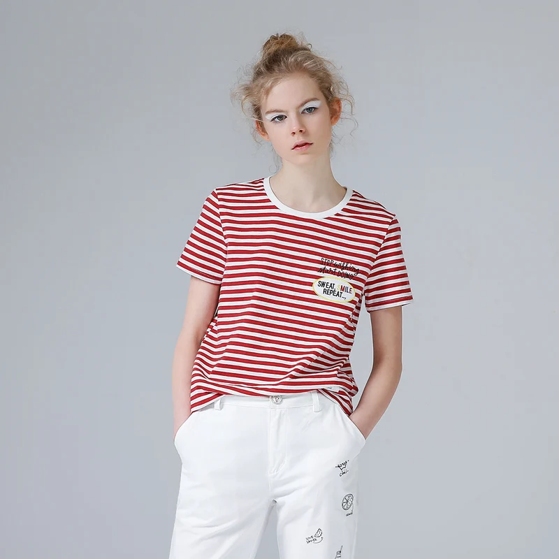 Женская футболка в полоску Toyouth повседневная хлопковая с коротким рукавом и