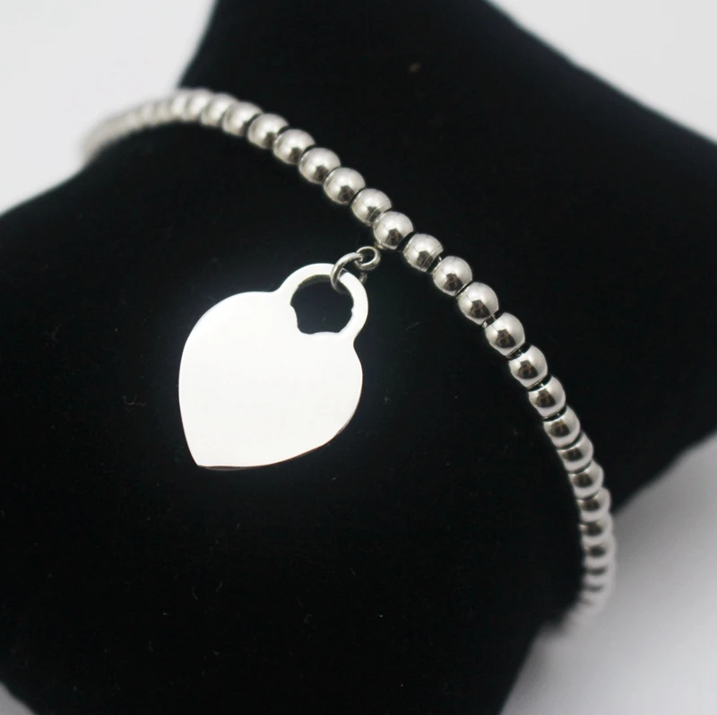 Новые дизайнерские нержавеющая сталь браслет из бисера с сердечко серебряного