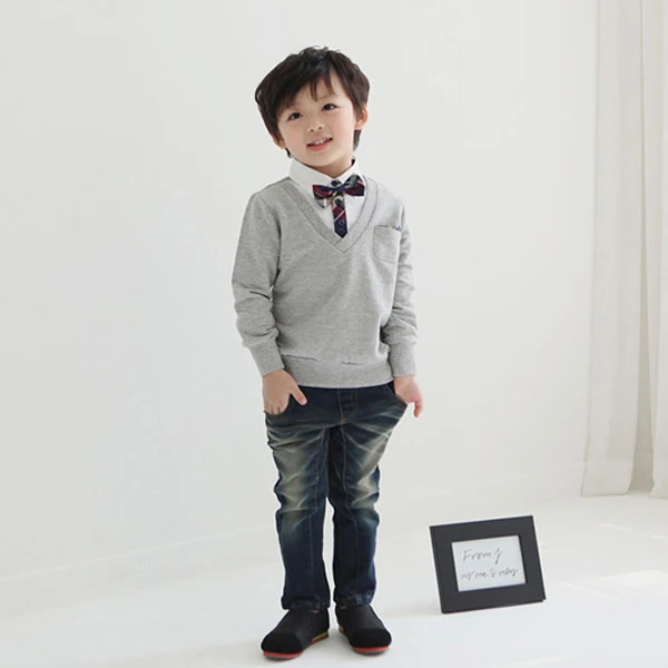 Детский школьный свитер с галстуком бабочкой для мальчиков пуловер топы