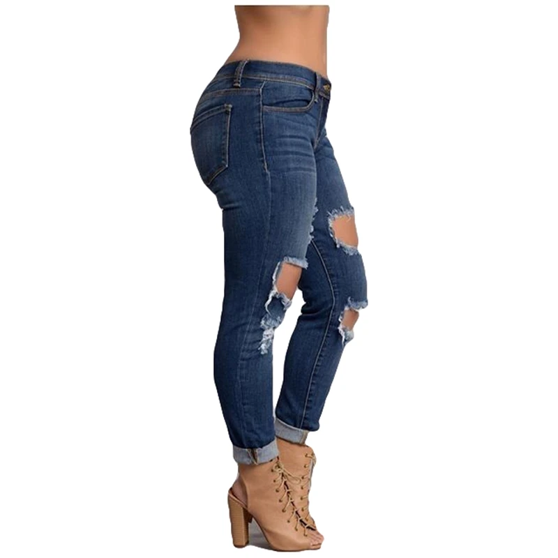 PADAUNGY New Women's Jeans Ripped High Waist Jean Trousers Plus Size Women Jeggings S-XXL Hole Denim Pants Slim Pantalon Femme |