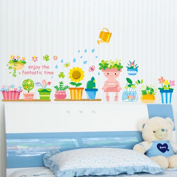 Cartoon Rabbit Flowers Butterfly Wall Art Mural Border Sticker Skirting Line Decor Poster Graphic Boys Girls Room | Дом и сад