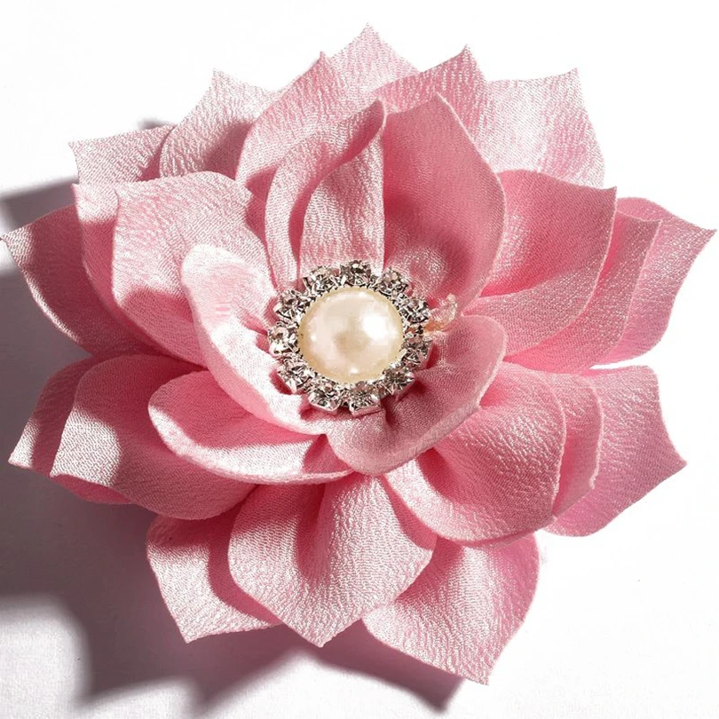 10pcs/lot 3.6&quot 13colors Hair Clips Lotus Flower With Rhinestone Pearl Button For Accessories Fabric Flowers Headbands |