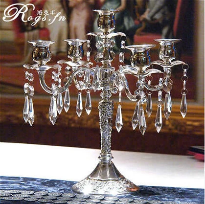 H35cm 5 arm серебряный металлический подсвечник ретро хрустальные канделябры для