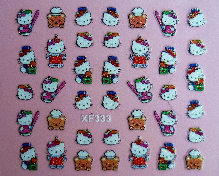 Продавец фабрики 25 компл./лот можно смешивать 3D рисунок «Hello Kitty» 25 конструкции исскуство ногати наклейки с персонажами из мультфильмов украшения XF311-XF334