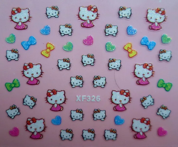 Продавец фабрики 25 компл./лот можно смешивать 3D рисунок «Hello Kitty» 25 конструкции исскуство ногати наклейки с персонажами из мультфильмов украшения XF311-XF334