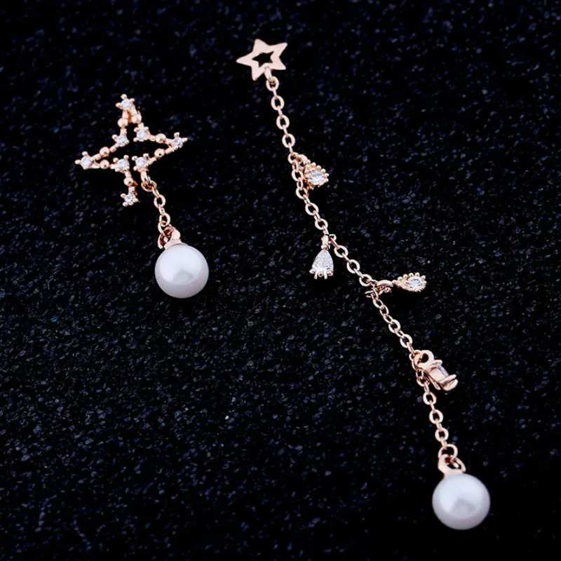 Девушки серебряные Стразы Асимметрия Лонг Кисточкой Жемчужные Серьги Для Женщин