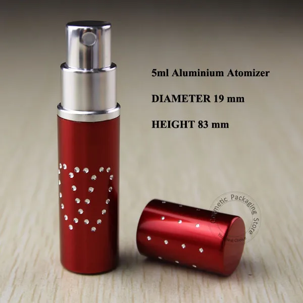 Бесплатная Shipping 5pcs 100% отличная 5 мл Красная алюминиевая + стеклянная бутылка для