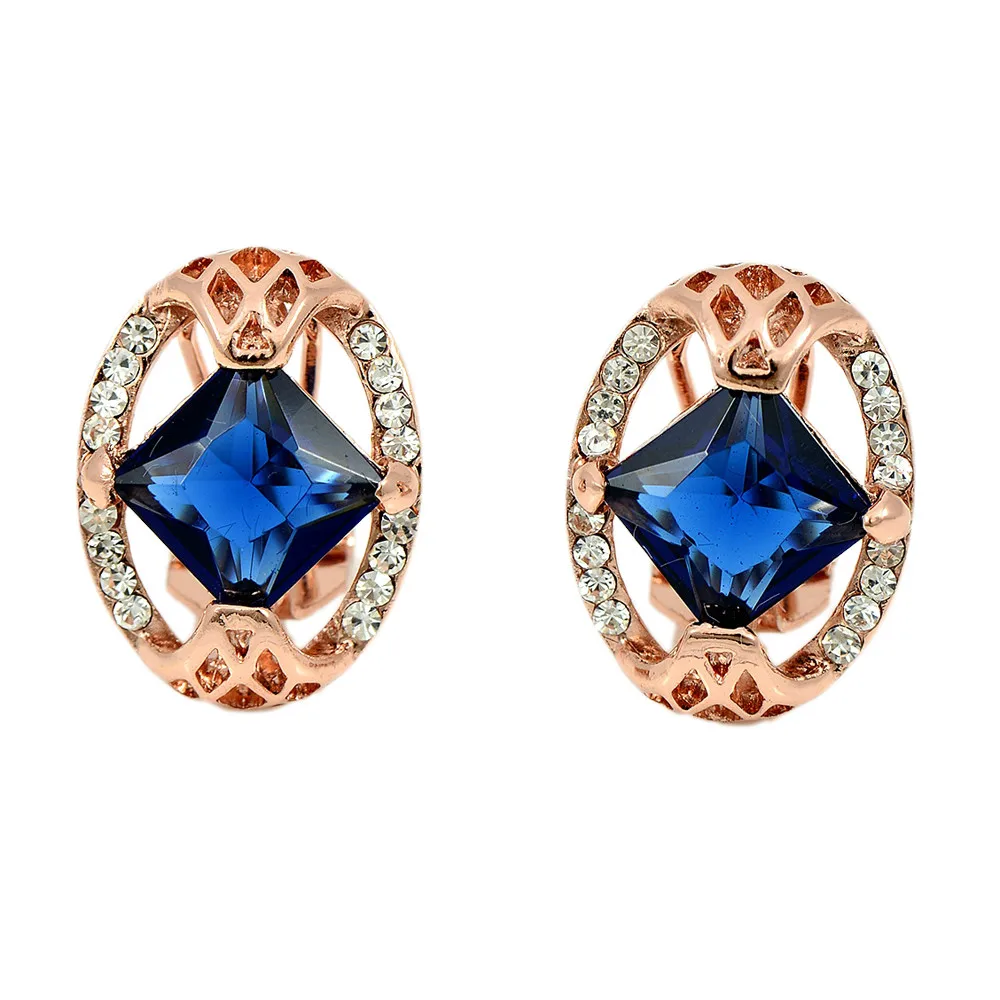 Позолоченный Ясно Овальный Сапфир Цирконий Клип На Серьги Гвоздики для Женщин