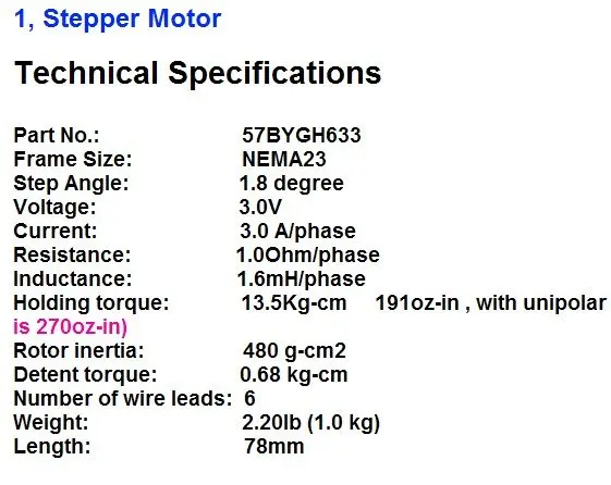 6-Leads высокое качество Nema 23 шаговый двигатель 270oz-in, 3.0A CNC 57BYGH633 wantaimotor