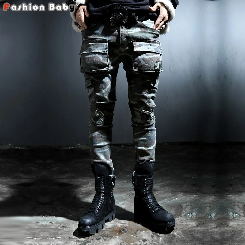 Мужские Камуфляж Карандаш Брюки Мульти карман Конические для Мужчин Японский