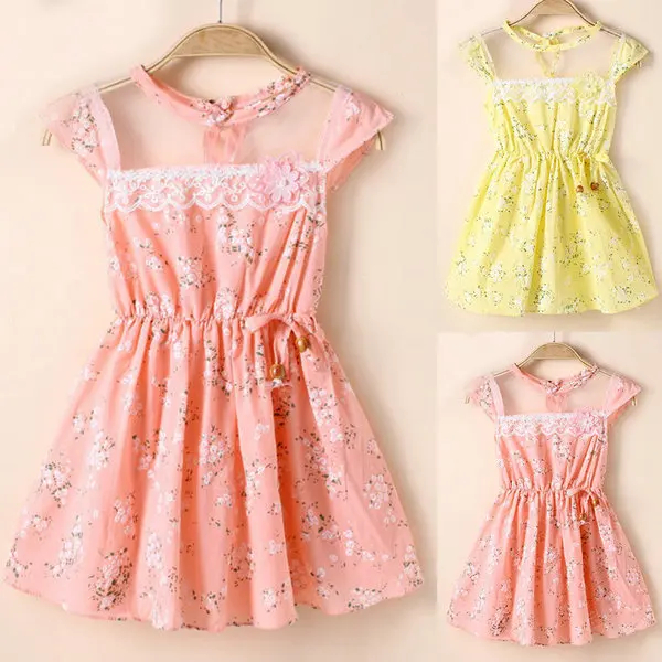 95% Cotton Summer Baby One-Piece Kid Girl Lace Floral Tunic Princess Party Dress Size S-XL | Детская одежда и обувь