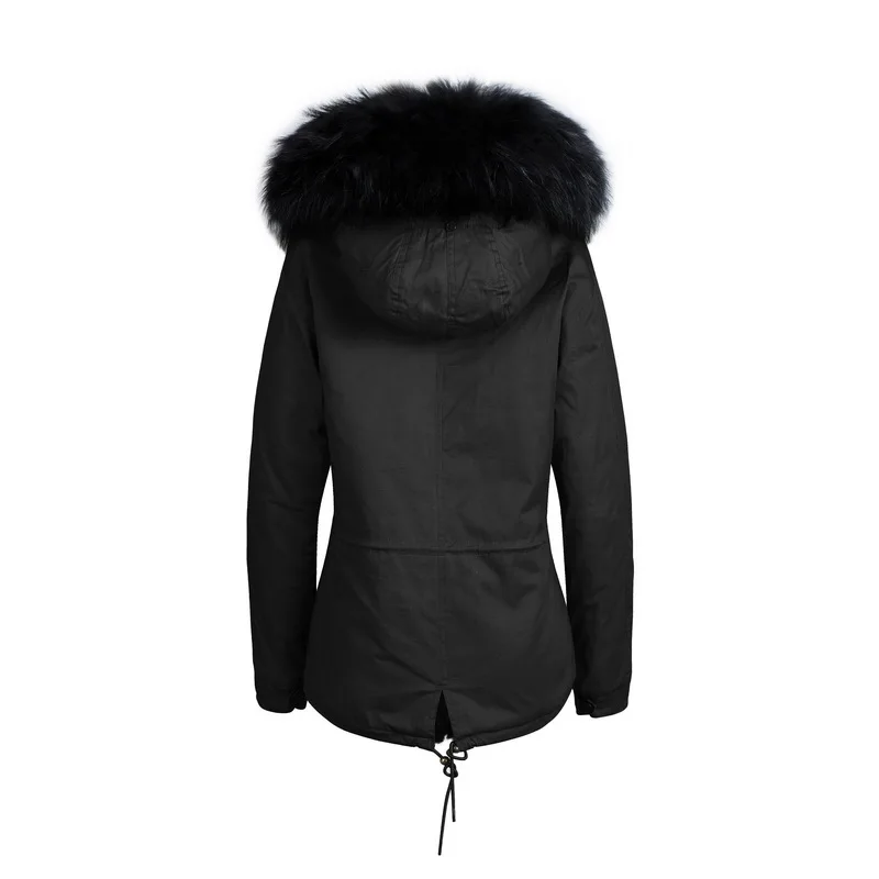 Элегантная зимняя меховая куртка унисекс с воротником из натурального меха