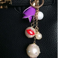 new high quality leather rose flower pearl pendants car bag keychain key chain key ring keyring charm souvenir many colors