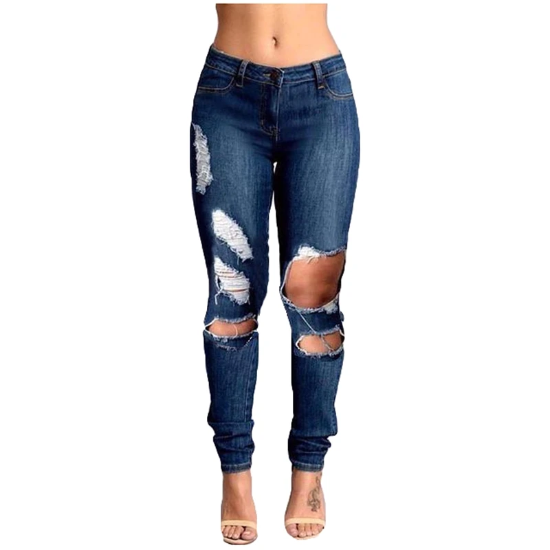 PADAUNGY New Women's Jeans Ripped High Waist Jean Trousers Plus Size Women Jeggings S-XXL Hole Denim Pants Slim Pantalon Femme |