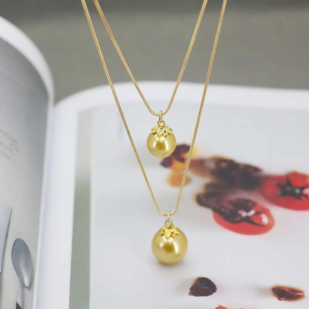 Двойной Слой Золота Жемчужное Ожерелье Для Женщин Женский День святого