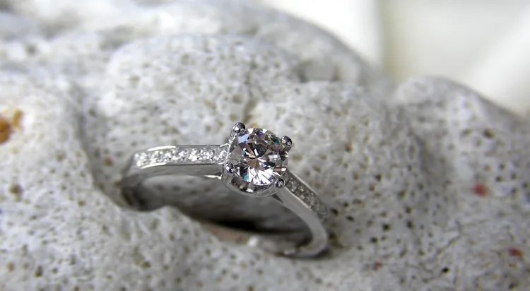 Настоящее золото 14 K ювелирные изделия элегантный дизайн 0.5CT полу крепление G14K бриллиантовое свадебное кольцо микро проложили Белое золото ювелирные изделия