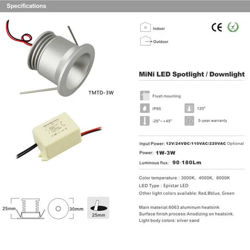 10 шт. Горячая продажа 3 Вт Светодиодный светильник мини точечная лампа 12 В