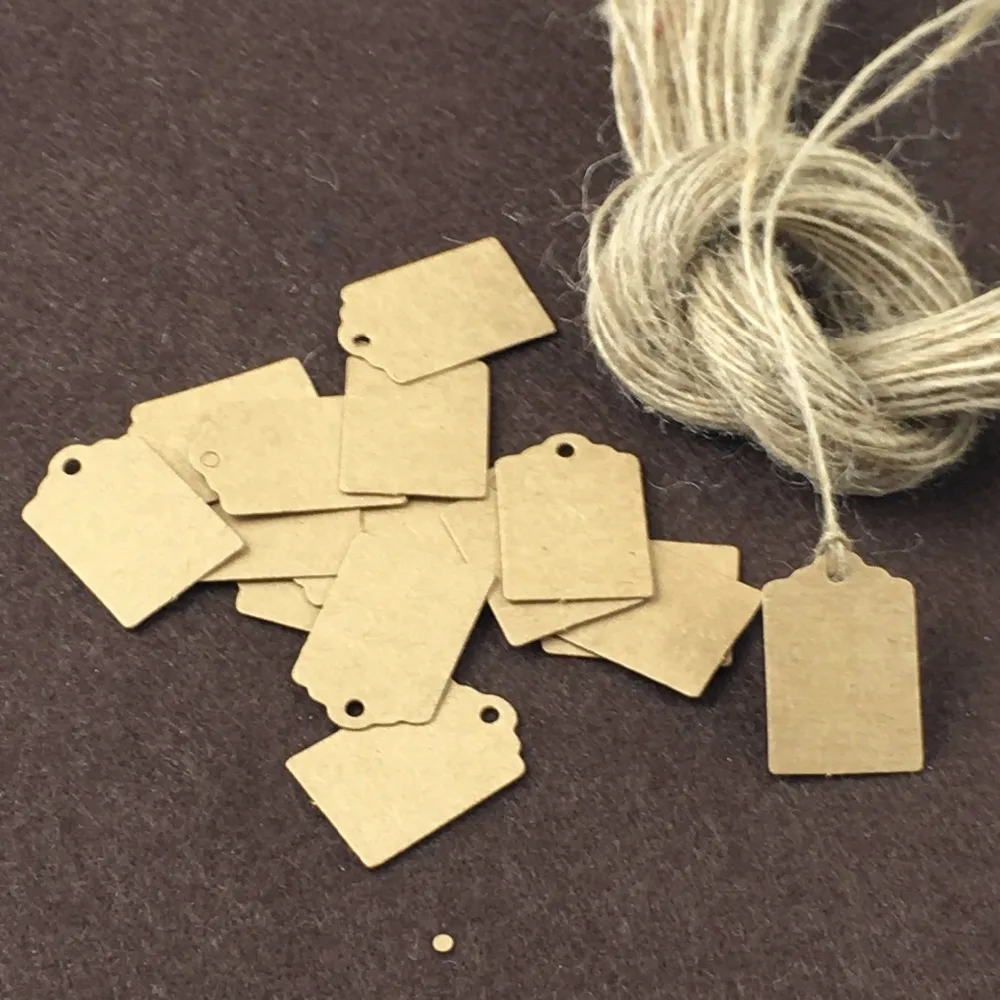 400 шт. крафт бумага 3*2 см маленькие бирки + пеньковые нитки для ювелирных изделий