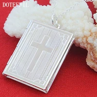 doteffil 925 sterling silver square cross photo frame pendant necklace 18 inch chain for woman fashion wedding jewelry