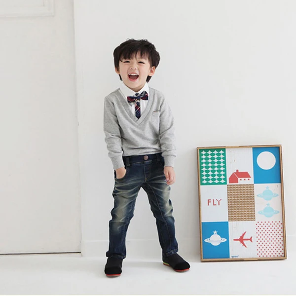 Детский школьный свитер с галстуком бабочкой для мальчиков пуловер топы