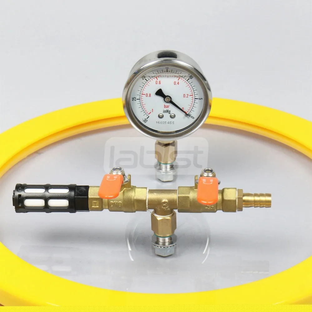 5,5 галл.(21 литр) комплект вакуумной камеры с 3 CFM(1.4L/s) 110 в вакуумный насос, 30 см* 30 см нержавеющая сталь вакуумной дегазации камеры