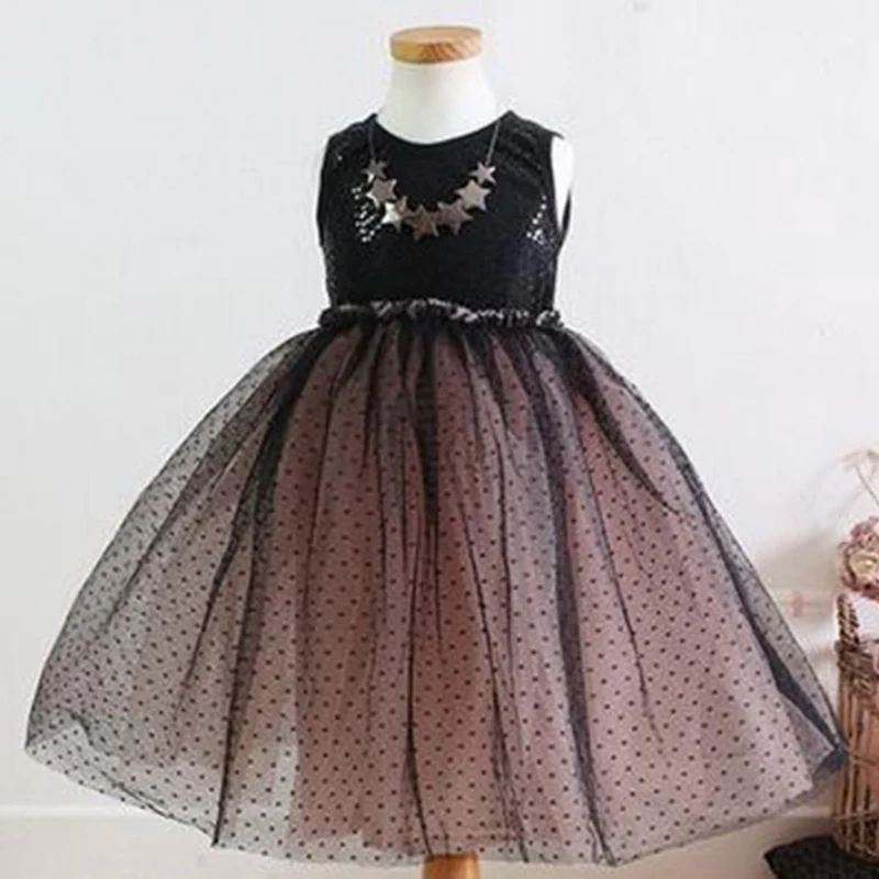 Хлопковое нейлоновое бальное платье без рукавов с круглым вырезом и блестками