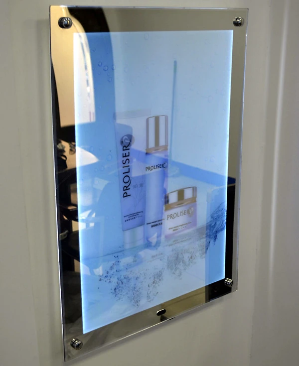 Тонкий односторонний волшебный зеркальный светодиодный акриловый рекламный