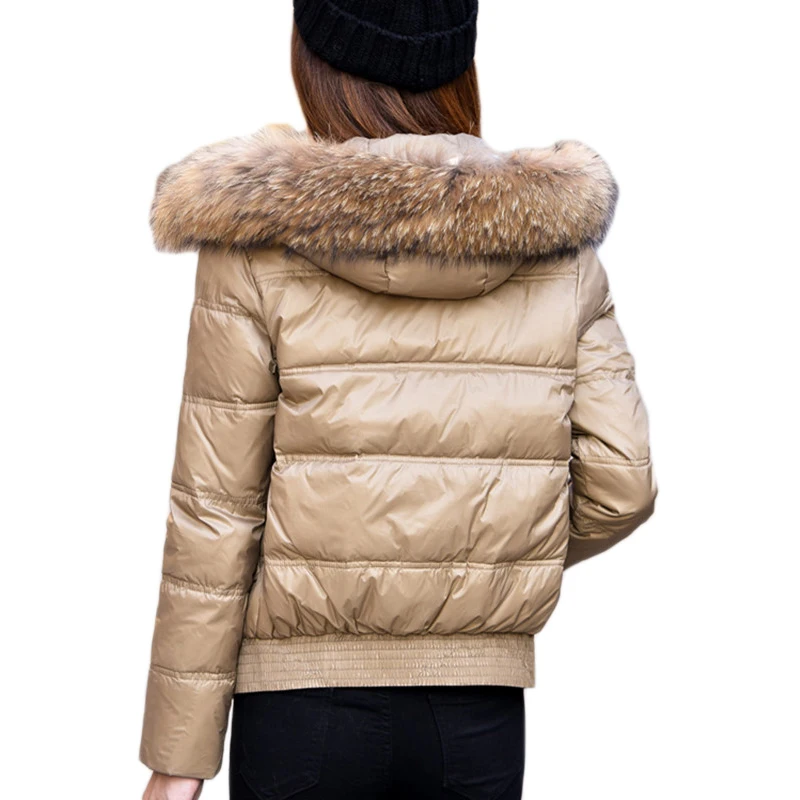 Женская короткая пуховая куртка HIJKLNL теплая с большим воротником из натурального