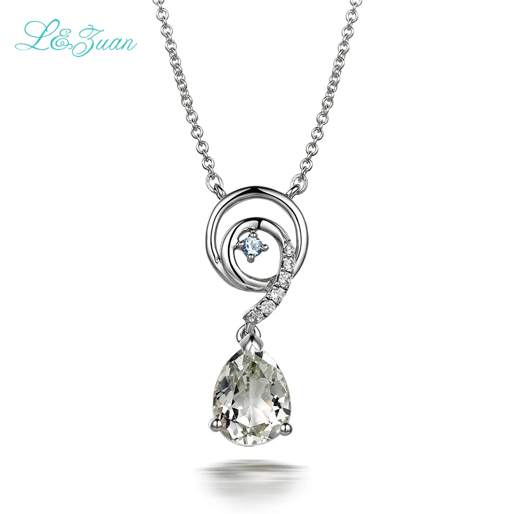 L & zuan S925 серебро Природный 1.65ct зеленый Берил Капля воды Классические Подвески