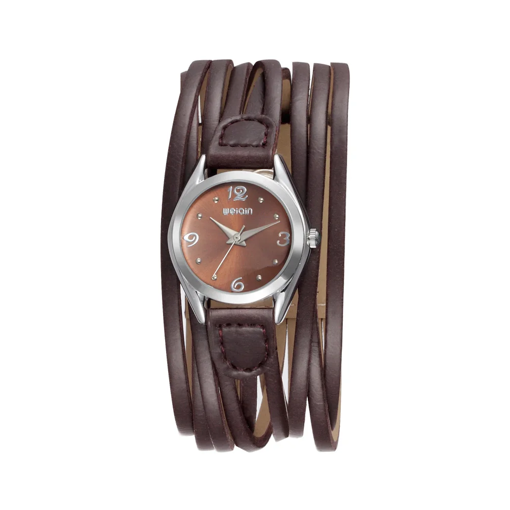 WEIQIN Мода Браслет Роскоши Кварцевые Часы Женщины Личность Черный Кожаный Ремешок