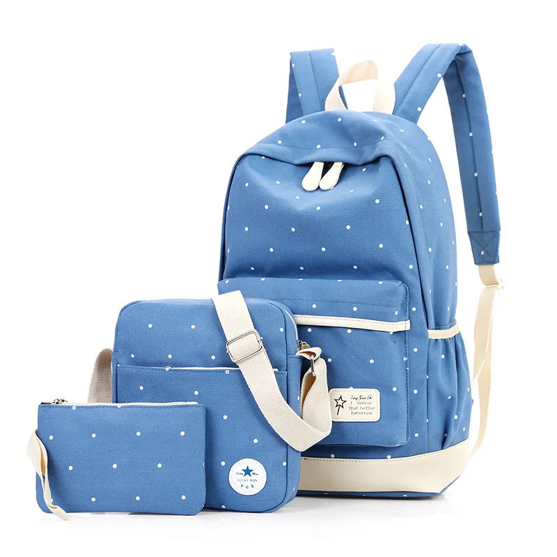 light blue YK-Leik Модный женский рюкзак в горошек, высококачественные холщовые рюкзаки для девочек-подростков, школьный рюкзак, школьные сумки, mochila - Цвет: light blue