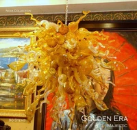 free shipping modern yellow flower chandelier hand blown murano glass for restaurant