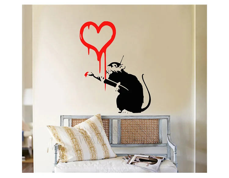 Banksy маляр крыса стикер на стену домашний декор наклейка для дома Настенная настенные наклейки, 70*90 см
