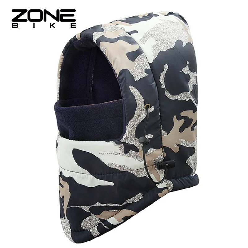 Navy blue camo ZONEBIKE непромокаемая зимняя теплая шапка для езды на велосипеде, теплая флисовая хлопковая Ветрозащитная маска для лица, Балаклава для сноубординга, спортивный шарф - Цвет: Navy blue camo