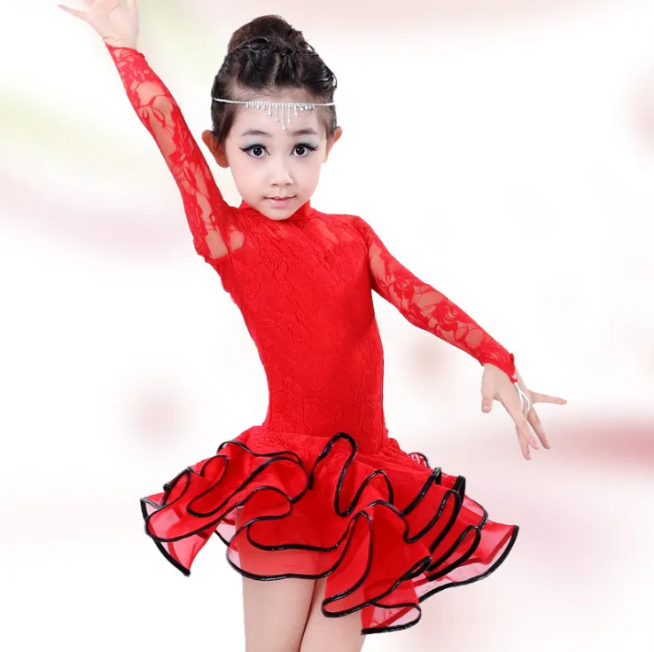 Платье для латиноамериканских танцев для девочек, кружевная танцевальная одежда, детские костюмы для латиноамериканских танцев, платья дл... от AliExpress WW