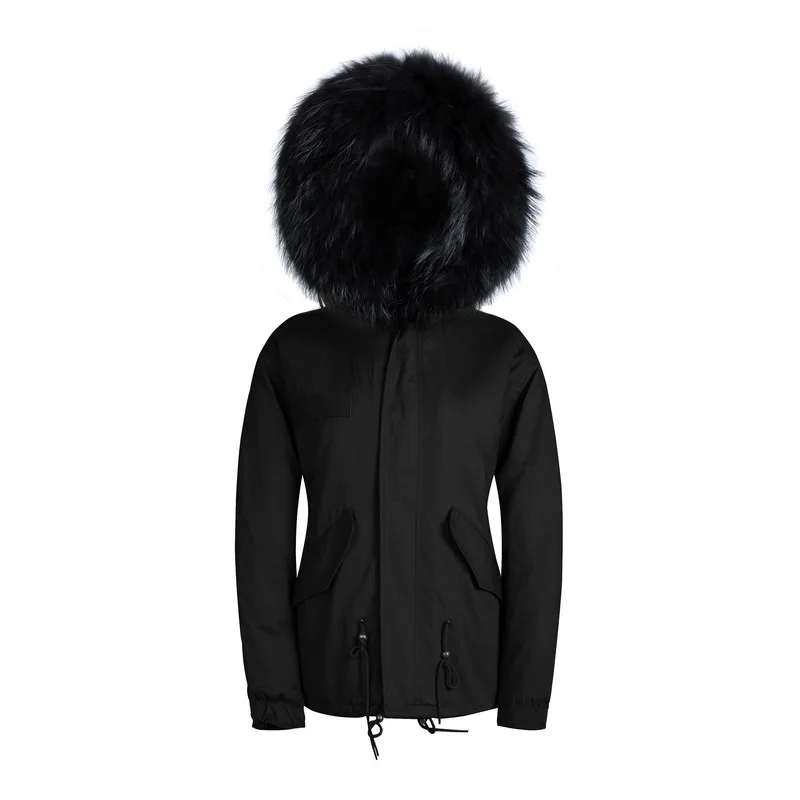 Элегантная зимняя меховая куртка унисекс с воротником из натурального меха