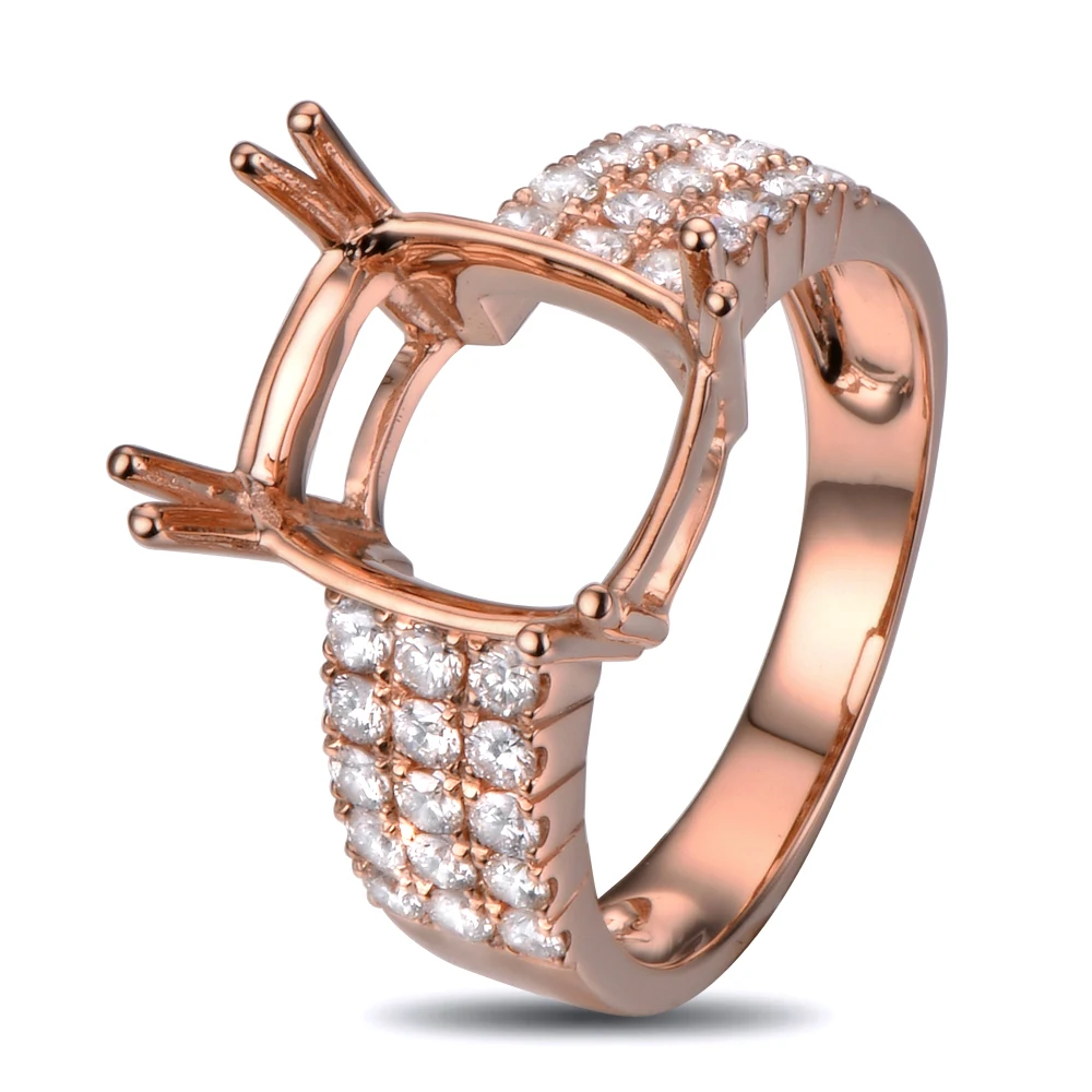 

10x12mm Cushion Cut 18K Rose Gold Semi Mount Ring Settings Classic for Engagement Free Shipping