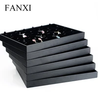 fanxi black leather jewelry display tray holder with mdf ring necklace bangle trays case for jewelry exhibitor organizer