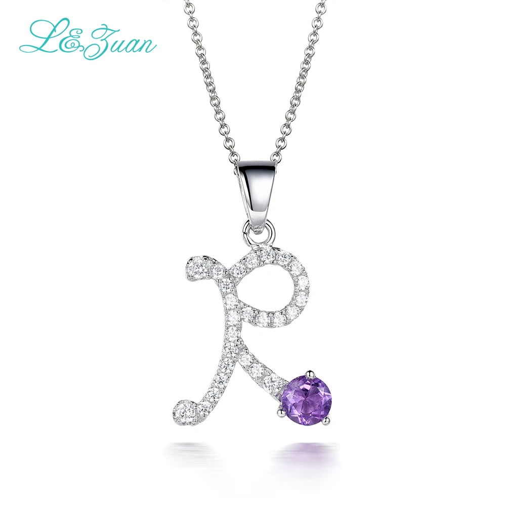 

I&Zuan "R" letter Sterling Silver Jewelry Necklace party trendy necklace 925 sterling silver Gemstones Charm Pendant Necklace